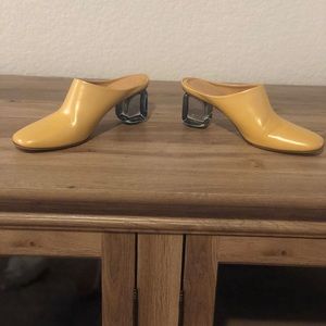 The Row Beige Leather Blue Heel Adela Mules